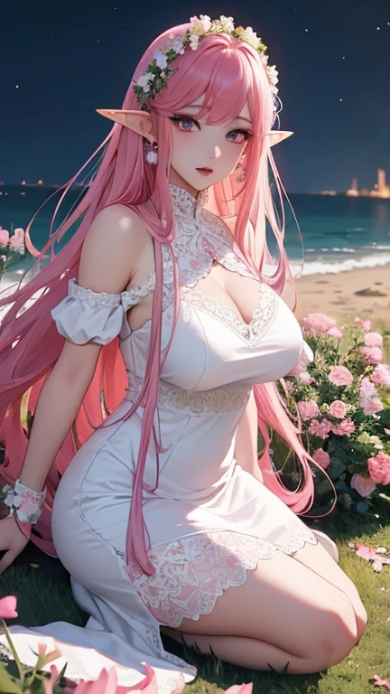 una joven vestida de novia, very small dress (Medias, Garter belt straps with) Hyper realistic peach look, white Vail on the face, Full leather tie see through the dress, actitud feliz, Cabello rizado de color arco iris con trenzas largas, booty, pecho grande, erectosmuestran, escote revelador, Boda en la playa, maravillosa puesta de sol colorida, tacones de aguja, sosteniendo un ramo de novia, burbujas brillantes a su alrededor, Hermosa luz solar, hiper sexualizado,toe completo, sexual completo, hrovocativo, Enormes ojos rosados, labios muy gruesos, aesthetic face, Diferentes posturas de cuerpo completo, muy seductor, Glamuroso, champagne, Manos hiper perfectas, wonderful turquoise waves on the ocean, thick calves, barely showing nipples and pussy