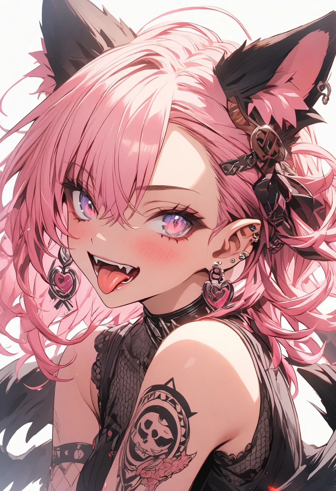 pink, tongue,Gal,Earrings,pink, Animal ears, tattoo