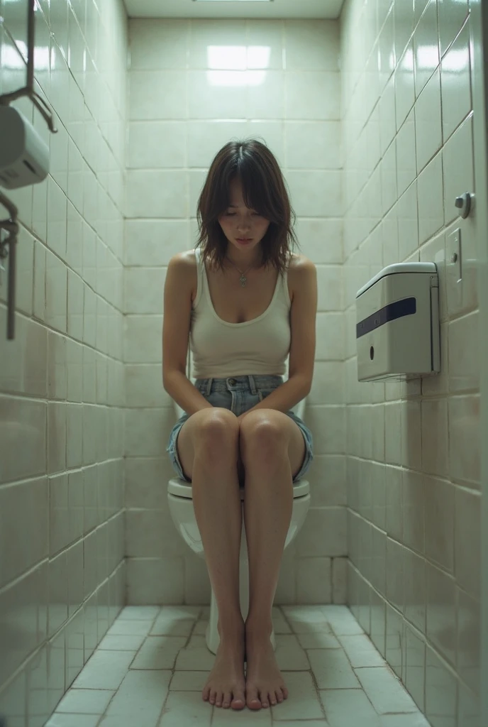 High school student peeing with legs spread in M-shape