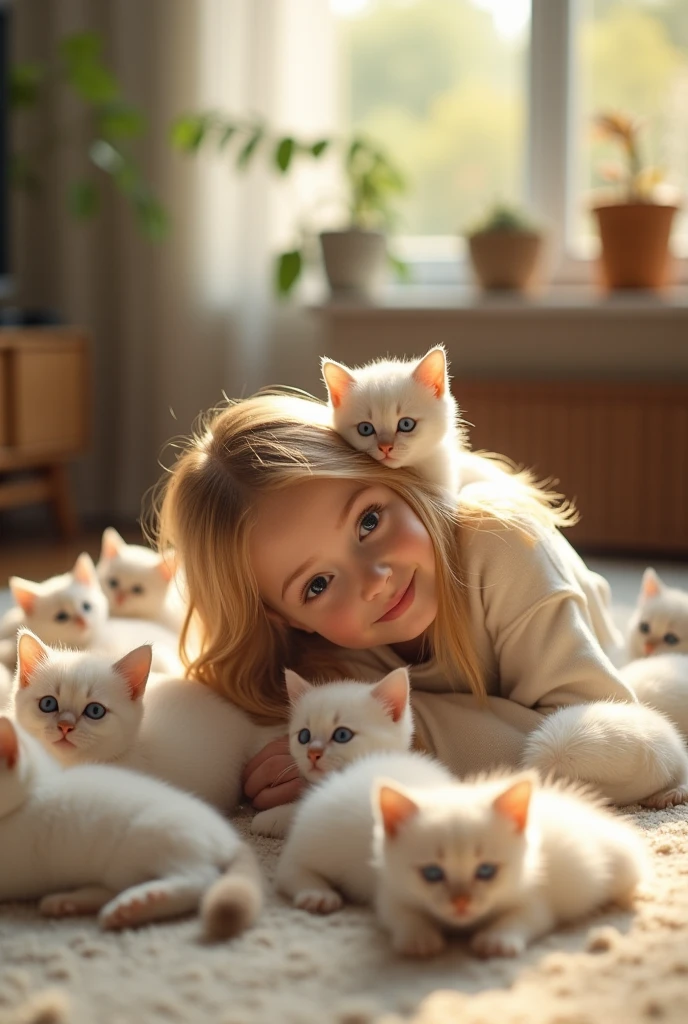 "A little girl named Emily is playing in her room with her adorable pet cat. The room is cozy and has many toys. Natural afternoon light enters through the window with white curtains, creating a soft and tranquil atmosphere. Emily is smiling as she plays with her little feline friend. The captivating appearance of the overall scene, with a soft and loving feel, is emphasized through the use of a filter that enhances pastel tones. Generate an image that demonstrates the affectionate bond between the girl and her pet in a simple and serene way. (furry, pastel colors:1.1)" --auto --s2