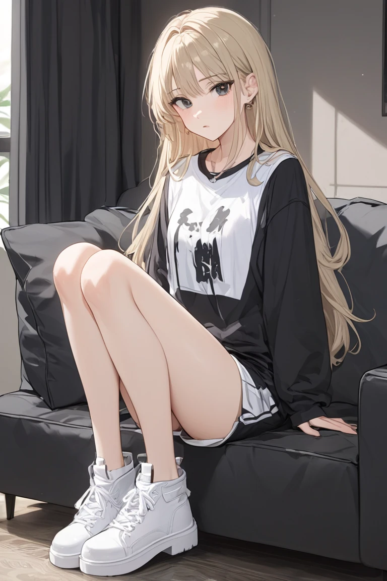 (Girl with a nasty appearance:1.3)、(Midnight time:1.5)、(and chest:1.4)、Raw photography, top-quality, hight resolution, (masterpiece), (Photorealsitic:1.4), (Mole under the eyes),Anime Cosplay, foco nítido, nffsw, 8K分辨率, intricate detailes, depth of fields, the Extremely Detailed CG Unity 8K Wallpapers, front lit, femele,25-years old,Are sleeping、Bangs covering one eye、(tying hair:1.5)、(Medium Showtrain Bo Hair)、(Big hoodie)、blue eyess,(Sofa in the living room:1.5)、(During sleep:1.3)、(Full body depiction)、Prayer Pose:1.2)、The world shining through the window、Closing your eyes、nap、Idyllic atmosphere、holiday
