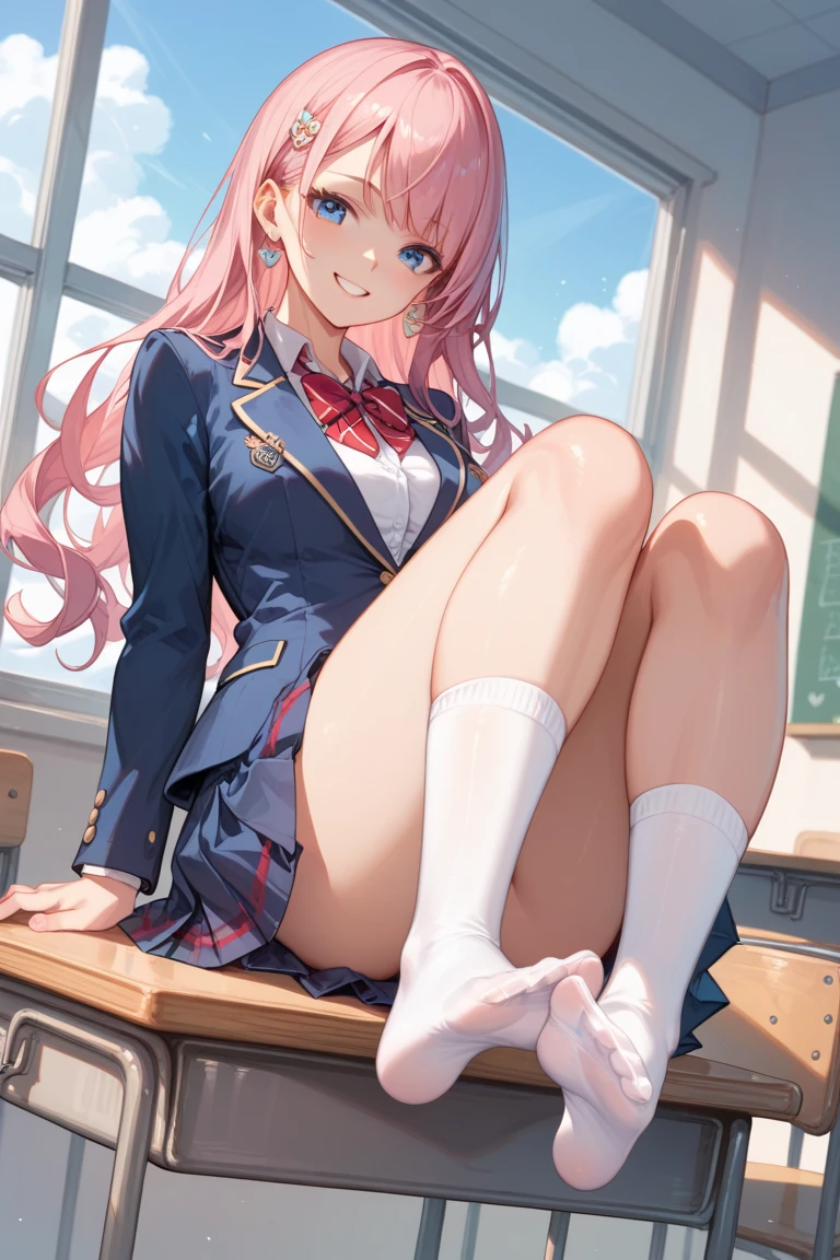 Pink Hair, classroom, Sitting on the floor, Spread your legs, school uniform, high school girl, I can see her panties, nipples are directly visible