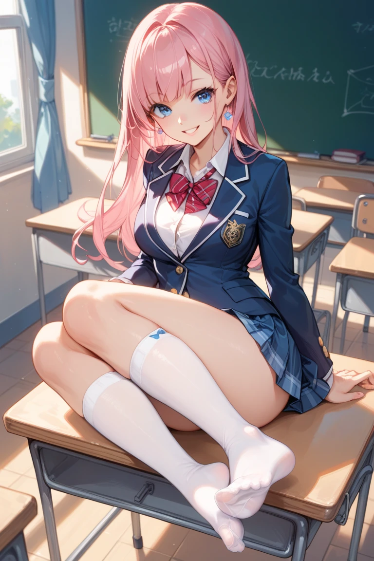 Pink Hair, classroom, Sitting on the floor, Spread your legs, school uniform, high school girl, I can see your underwear