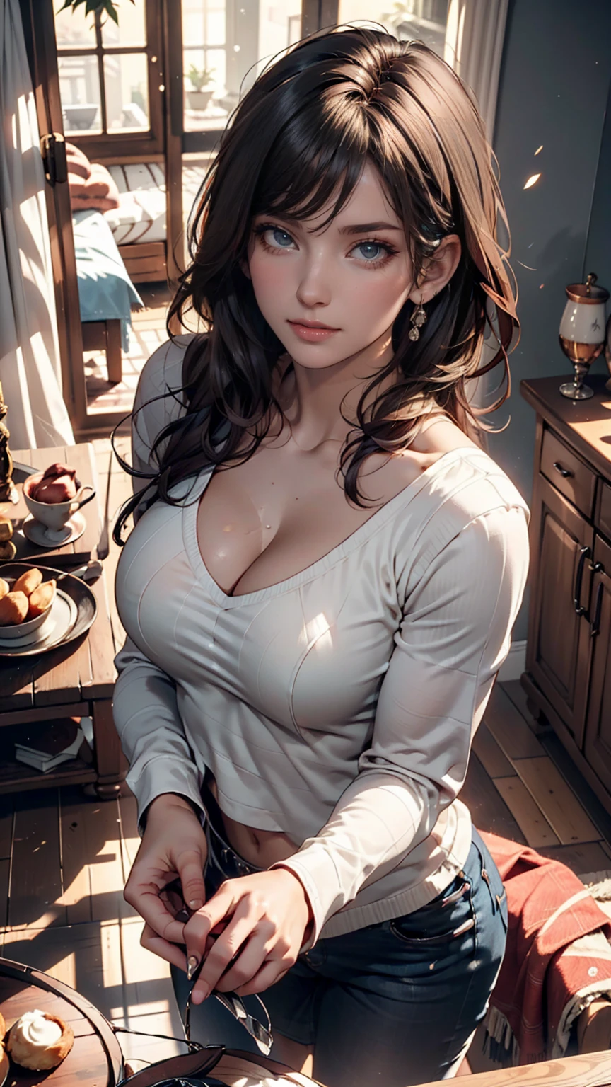 mulher (40 anos, peitos pequenos: 1.25), ( blue blouse: 1.13)