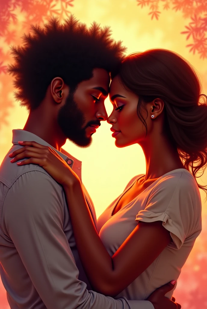 A handsome black American with curlyshort hairtouching on his head looking stressed out but a beautiful black American maid with curly hair comforting him beside him on the other side thereisawomanlookingthem with jealous
