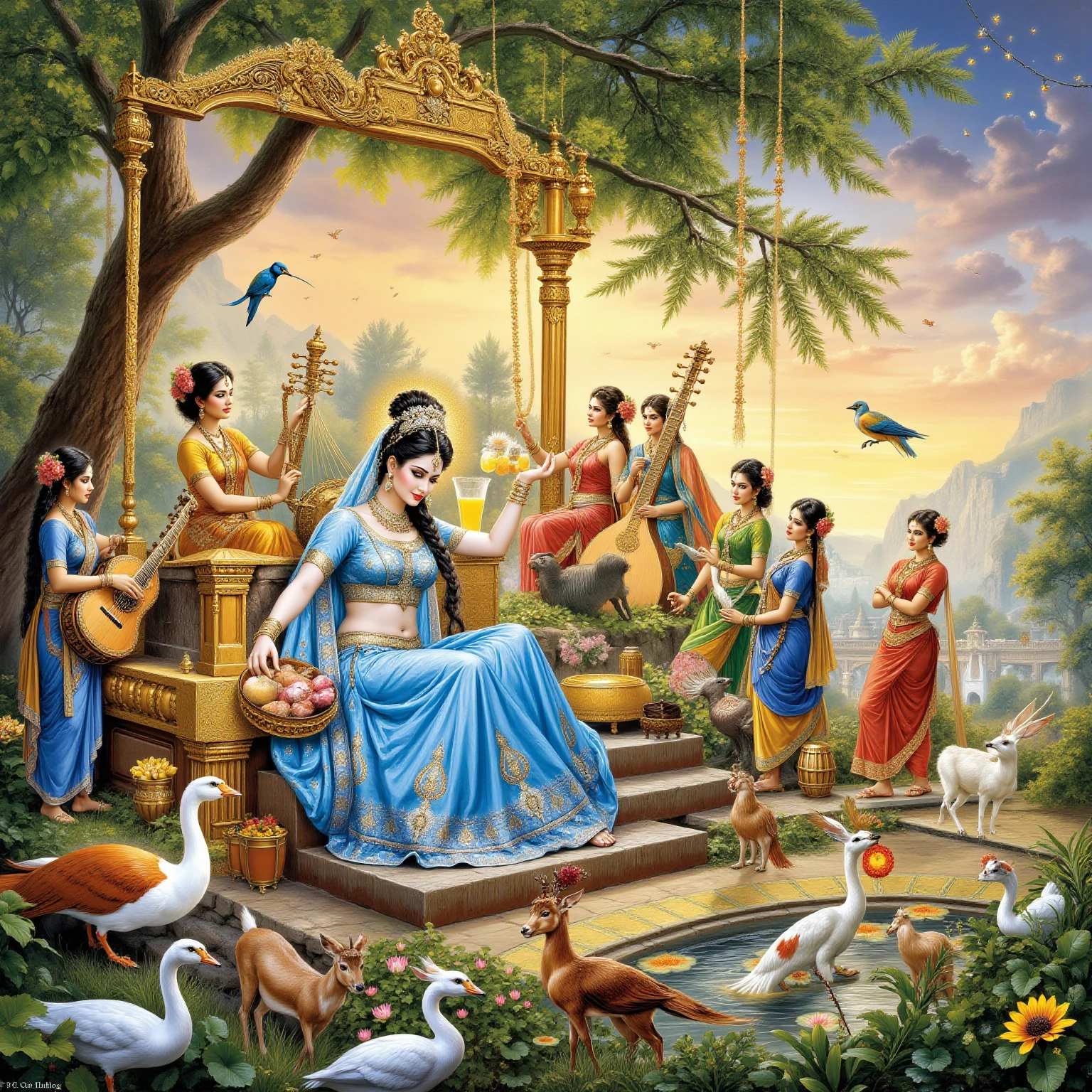 the enchanted flute and the hypnotized followers, fantasy world, deep colors, high resolution, hyperrealism, metaphysic, very good quality artwork and nice finish, very high grade, HDR