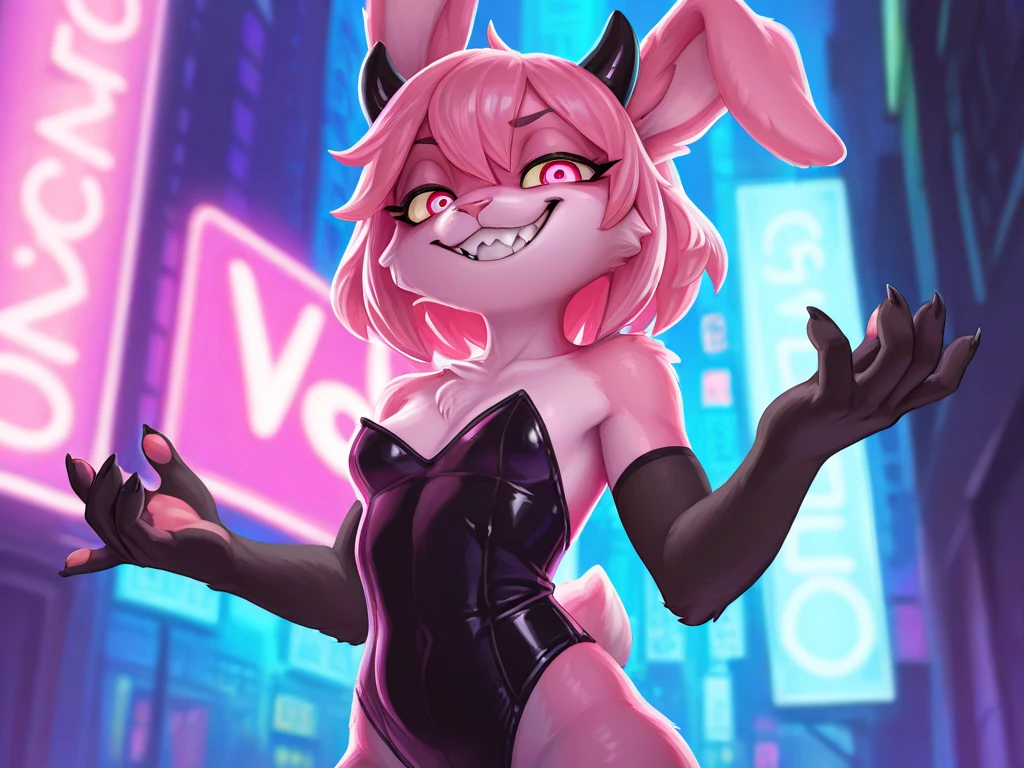 ((Beautiful Asriel from Undertale is feminine with a perfect slim athletic figure with beautiful breasts and hips, Ultra detailed fur, she is wearing a cool dress in the style of epic battle undertale, she has a mocking and confident smile, she soars epically on a black background)), ((in detail down to the smallest detail, ultra graphics 8k, Best quality))