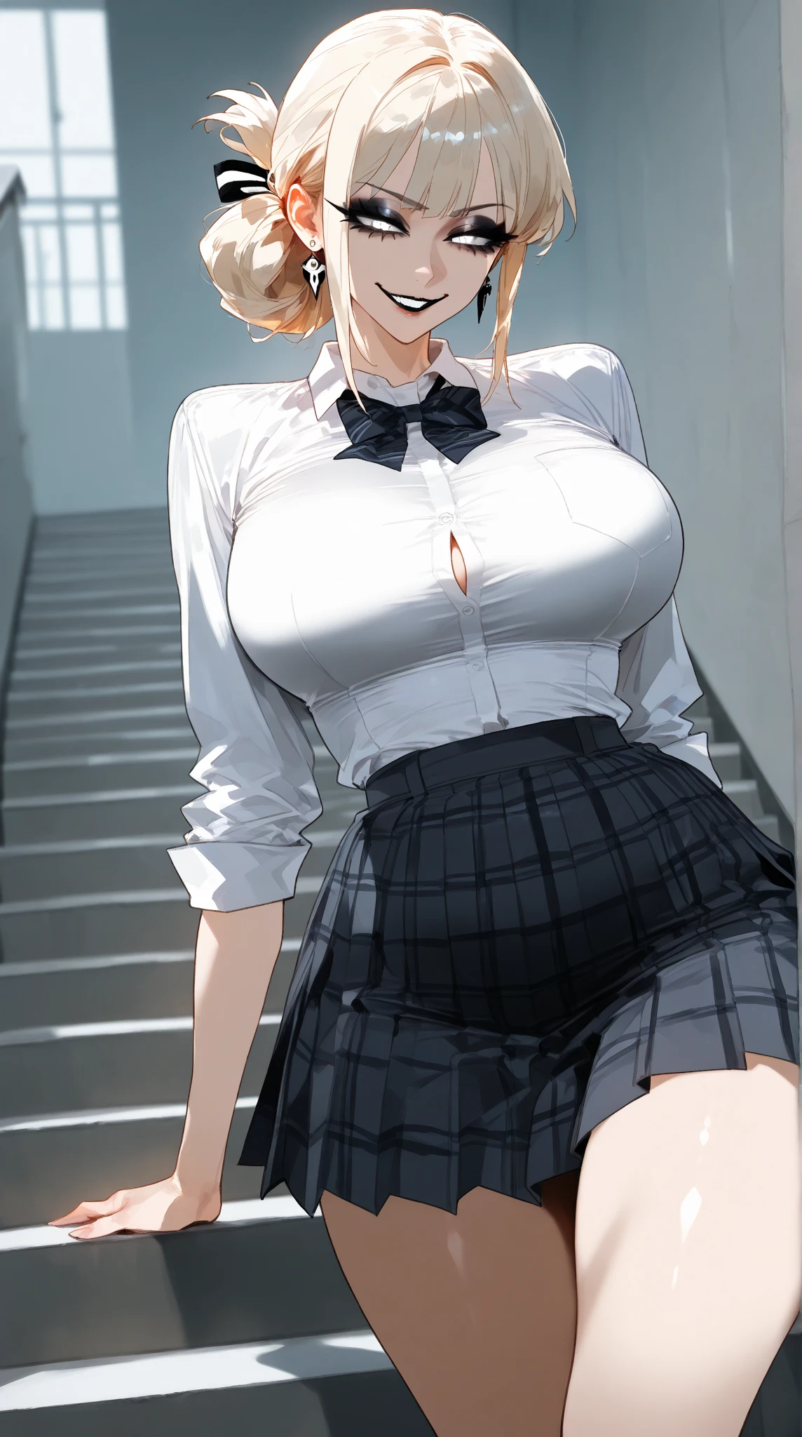 Super Resolution、
(Lively:1.3)、
(One slim girl)、Stylish girl、Huge boobs:1.5、Short Hair Shiny Lip Gloss、
Thighs、Earrings、
(Enamel material)、mini skirt、
Exquisite beauty、Beautiful Face, (Pitch Resuit), In the classroom、Embarrassed face