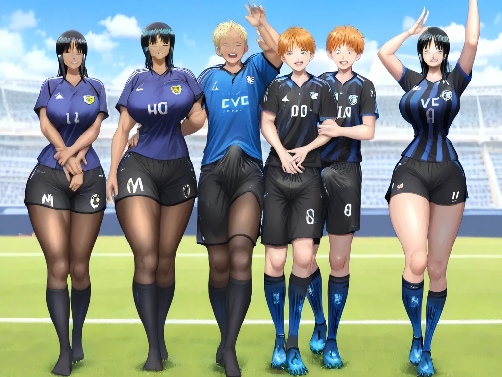 1girl, beltbra, breasts, skindentation, deep skin, taut clothes, soccer uniform, soccer field, crowd, collarbone, bare shoulders,, masterpiece, best quality, highly detailed, ((igawa sakura)),huge breasts,BimboT, steam from the sides, steam from crotch,