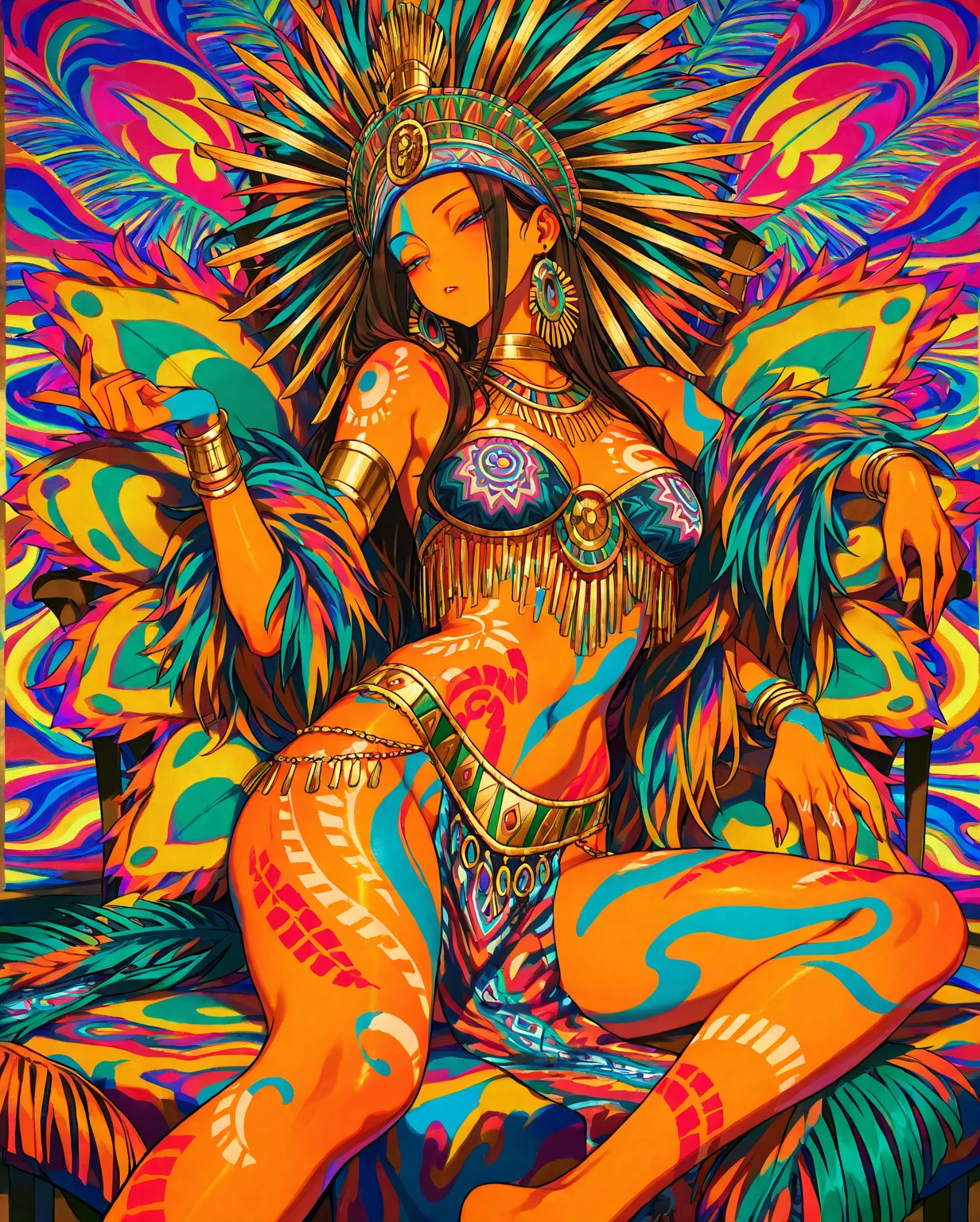 Detailed clean line Marvel Comic photography, with beautiful details and clean finishing: Indian Hindu Goddess. She has FOUR Hands. She is wearing Jewelry, She is riding on a Wild Tiger. Tiger ir Roaring. Action Shot. Dynamic Movement and Perspective. Pop Colors. Roy Lichtenstein. DC Comics. Marvel Comics. Style of Roy Lichtenstein and John Byrne and Style of Yayoi Kusama. style raw