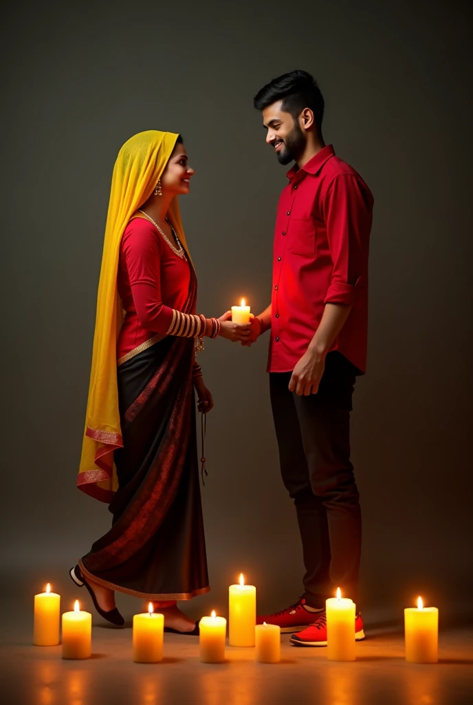 Young muscular Hindu pandit, fat pregnant muslim women wearing burkha,together enjoy the festival of Diwali with family 