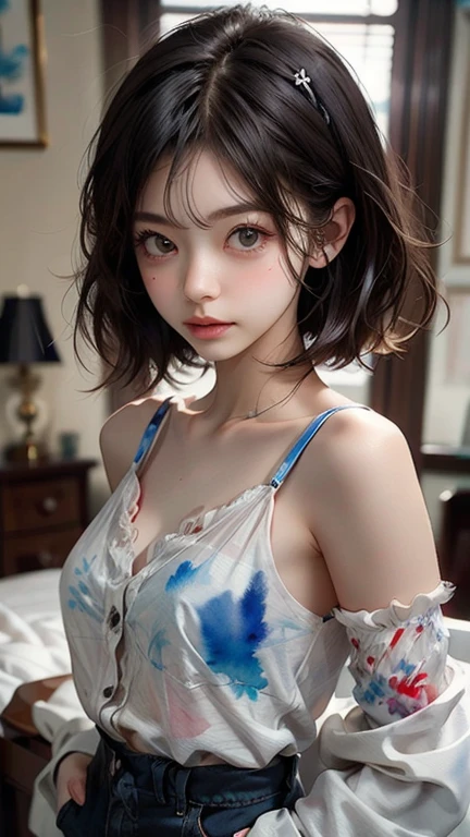 NSFW,4K,((Highest quality)),((masterpiece)),BREAK,((one girl)),(detailed),(in 5 stars hotel),((One girl)),((perfect anatomy)),nsfw,((nude)),(naked),((12 years old)),((flat chest:1.6)),(stare at viewer with stern eyes:1.5),((one girl)),(bitting own lip:1.1),(angry:0.9),nose blush,(shamefull:1.2),(bob cut hair),(beautiful hair),surprised, ((beautiful realistic face)),((skinny:1.3)),Beautiful Korean Women, Beautiful young Korean woman, Young and adorable Korean face, Gorgeous Young Korean Woman, Korean Girls, Girl cute beautiful face, Portraits of Korean female idols, Young and pretty Asian face, Cute natural anime face,Asian pretty face,((finely detailed face)),((glistening eyes)),((glistening eyes )),((large eyes)),(( pretty eyes)),(detailed),Perfect Face,((One girl)), ((clear eyes)),((show nipples)),((beautiful skin)),((A bow tie)), don't wear anything ,(upper body),(Equal left and right eyes), (nsfw:1.5),(show nipples),(don't wear anything),(nipples facing upwards), correct arm, (jacket)