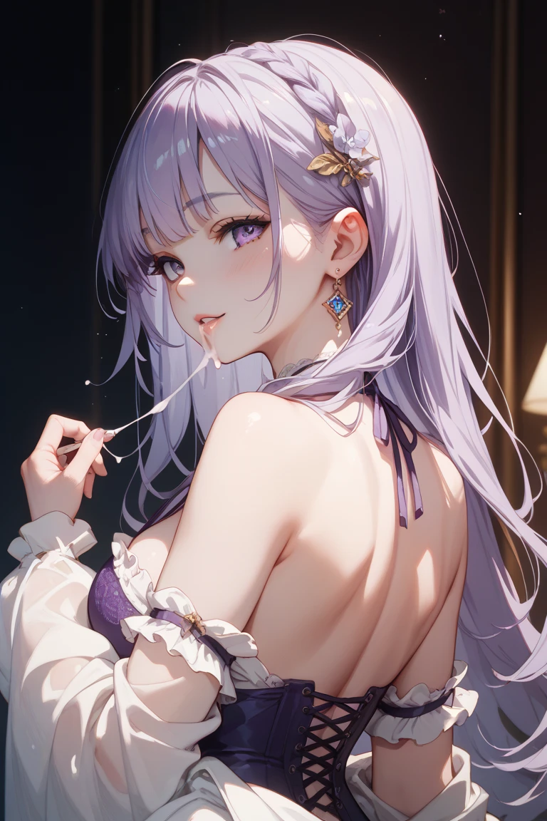 (((1girl))), (((masterpiece))), (((best quality))), (((high resolution))), (((extremely detailed))), (((8k))), (((extremely lovely and delicately and naturally detailed elegant woman))), (((exteremely detailed eyes))), (((detailed soft light))), (((silky pink mix purple hair))), (((ponytail hair))), (((off shoulder long sleeve a-line mini dress))), ((neck)), ((shoulder)), ((cleavage)), (cute hair ribbons), ((in a cafe)), ((night town outside the window)) (chair), (table), (window), ((night)), (feminine pose), ((sweet smile)), ((modelshoot style)), ((full shot)), ((dynamic angle)), ((cinematic)), ((unity render)), ((85mm)), ((hdr)), ((upper body), ((close up))