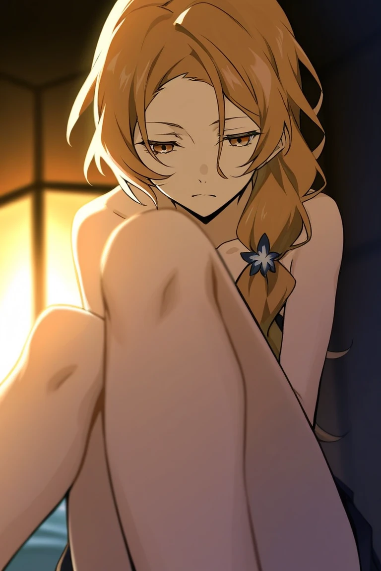 sexy female body with the figure of Asuka Langley Sōryū lying unconscious on an Arab bed, (goddess body), (asuka Langley face), (naked female body), (no futuristic elements), (no plug in suit), fantasy style, Anime style, erotic art, low lighting, torchlight, night