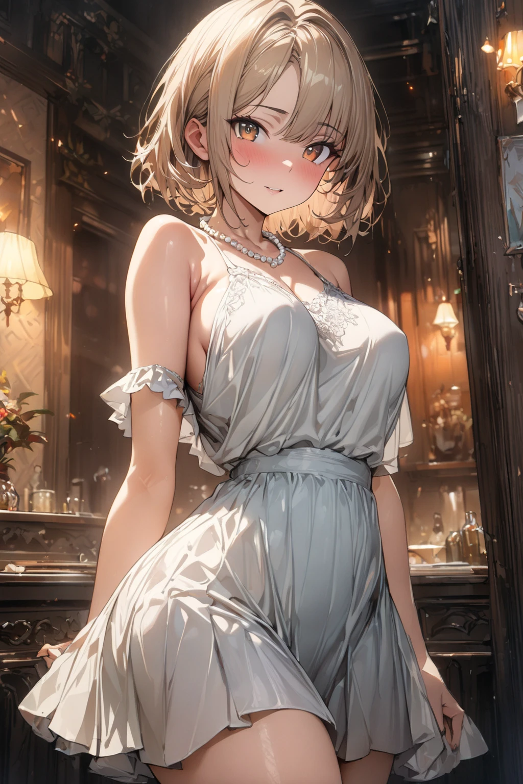 view from below,(masterpiece:1.4), (best quality:1.4),,(Japanese,20-years-old,cute face),((white wedding dress:1.2)),detailed skin texture,smiling, small breasts,bra,corset,hair ornament, (thin legs:1.4),(thin thighs:1.3),beautiful legs,(bottomless:1.2),(naked pussy:1.2), (brightly lit,((in chapel))),stained glass,(high brightness:1.1),(public hair), skirtlift ,(skirt ift)