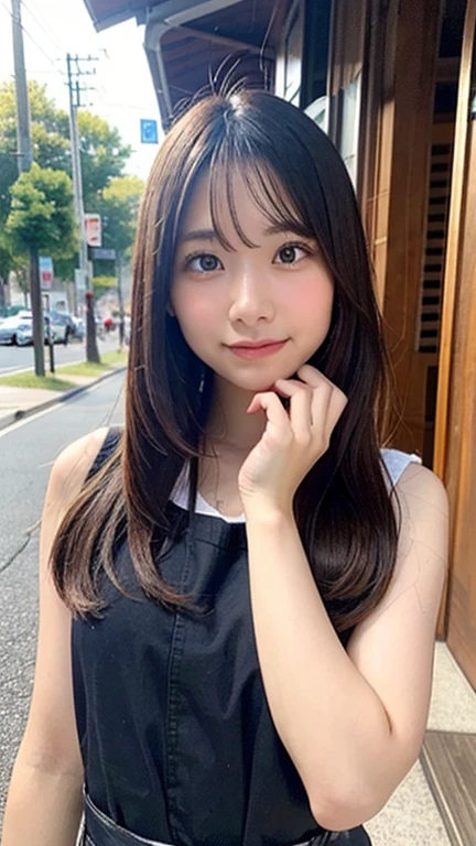 highest quality, shape, Very detailed, finely, High resolution, 8k wallpaper, Perfect dynamic shape, Beautiful and detailed, Summer clothes,Medium Hair,Natural color lip,smile,20-year-old girl、Midnight、Beautiful and elaborate face、Perfect and beautiful face、Slim face and figure,spread your arms wide,Big eyes,Take a photo with your face raised from below your knees、Small face、Beautifully detailed face、Perfect and beautiful double eyelids、Big cleavage、Long, Slender legs、One Woman、gravure、Skinny jeans、Watching the audience、run