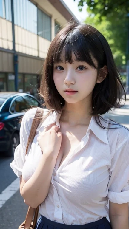 (masterpiece:1.4), (8K, realistic, RAW photo, highest quality: 1.4), Japanese, (1 girl), beautiful face, (realistic face:1.4), (very detailed髪:1.3), beautiful hairstyle, realistic eyes, beautiful and fine eyes, (realistic skin:1.3), beautiful skin, Charm, ultra high resolution, surreal, very detailed, golden ratio, (detailed face:1.4), (Realistic medium breasts:1.4), (school uniform:1.5),(heavy rain street1.3),soaking wet skin hair