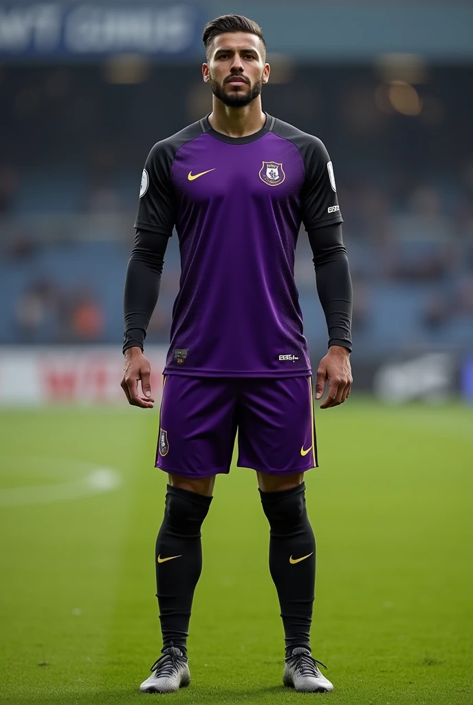 Soccer uniform with gray colors, purples and other shades
