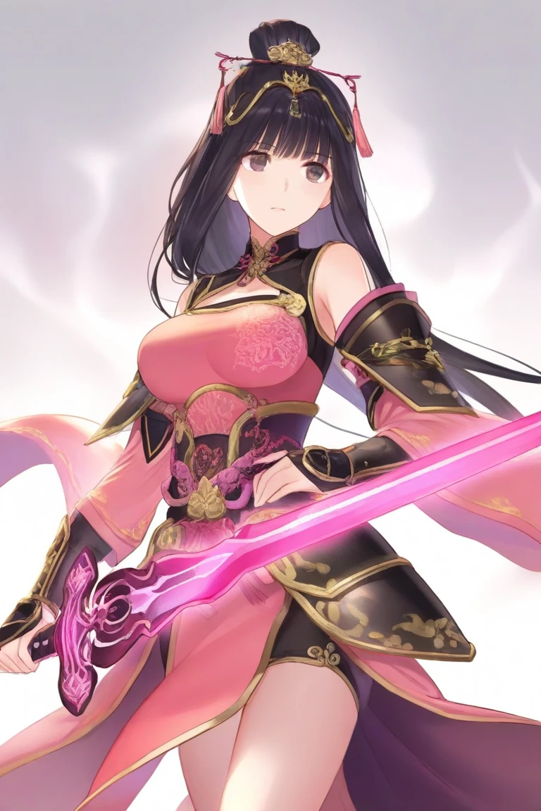 Anime girl holding sword with sword and pink purple dress, full-body xianxia, xianxia hero, onmyoji, Katana Zero video game character, Bigboobs,A sexy pose,Raiden general