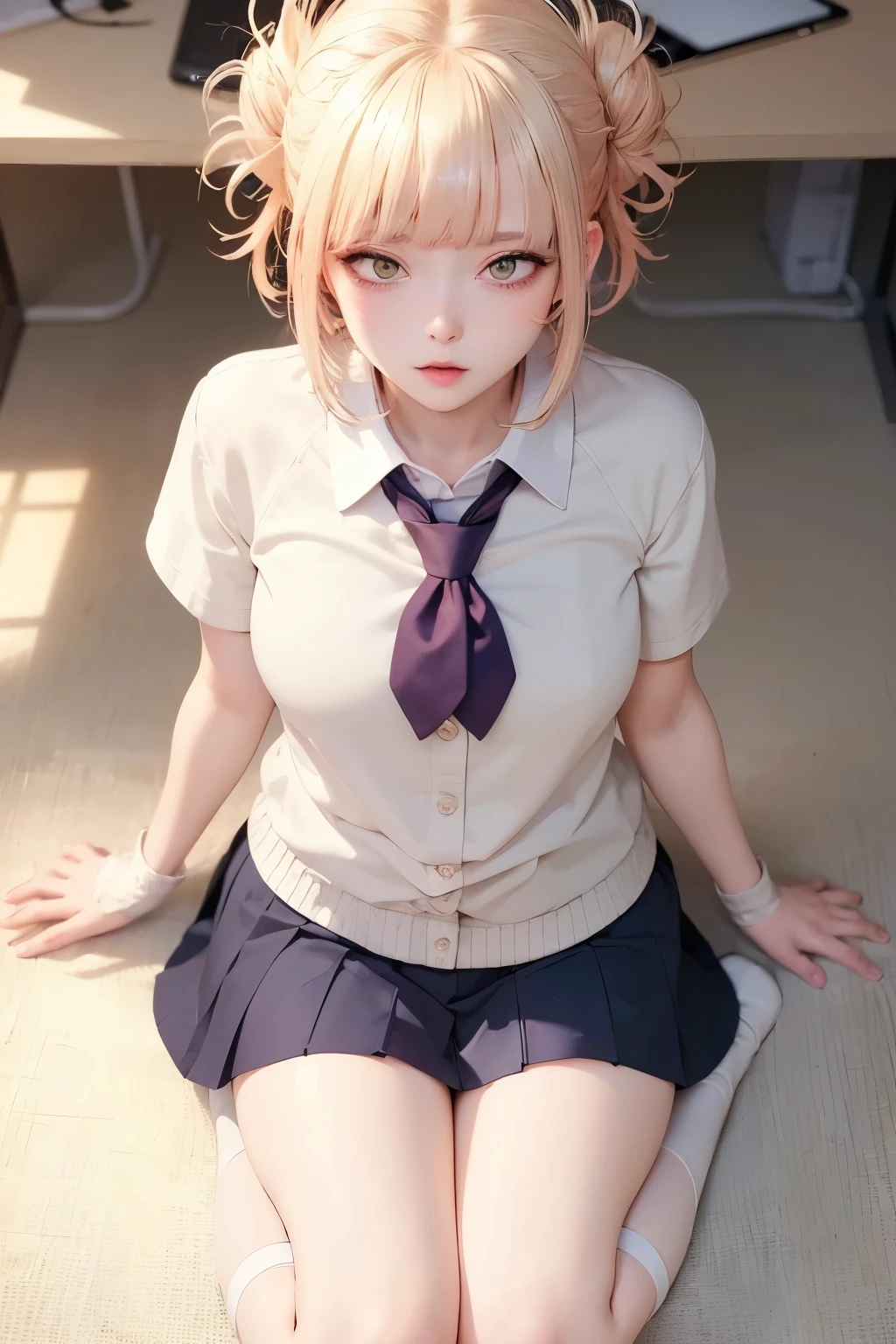 ( Best Quality, official art,  beautiful、Midea:1.6), (1 girl),upper body, extremely detailed for professionals,(fractal art:1.3),colorful,Most detailed, one, two, three, four, five, Nakano Ichika, short hair, bungs, blue eyes, hair between eyes, pink hair, BREAK Skirt, shirt, , white shirt, Short sleeve of, pleated skirt, shoes, socks, collared shirt, 裸feet, detailed feet,  , feet,  sweater , white socks, green skirt by HaDo, loafers, Waist clothes, I don't watch viewers, Breakindoor, classroom, pov from feet, Best Quality, high resolution, Unity 8k Wallpaper, (illustration:0.8), ( beautiful細やかな目:1.6), Highly detailed faces, perfect lighting, VERY DETAILED CG IN THE BEDROOM, (perfect hands, perfect anatomy),
