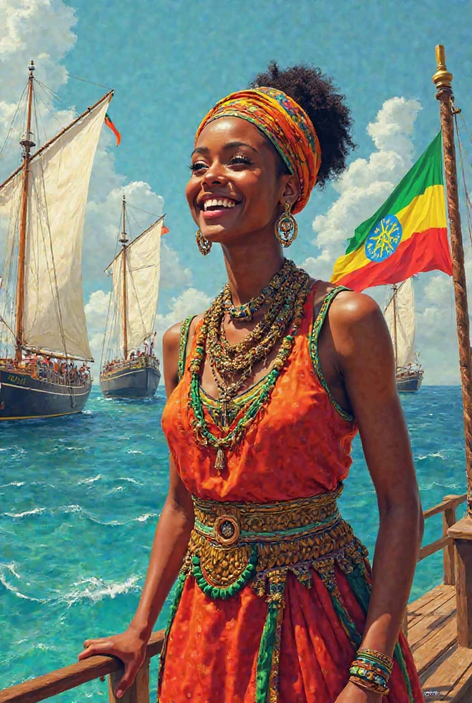 Date: 2007
Country: Benin
Description: Against the backdrop of a sunlit Beninese coastal landscape, a teenage Beninese girl practices traditional dance steps with grace, her pastel dress mirroring the hues of the ocean.