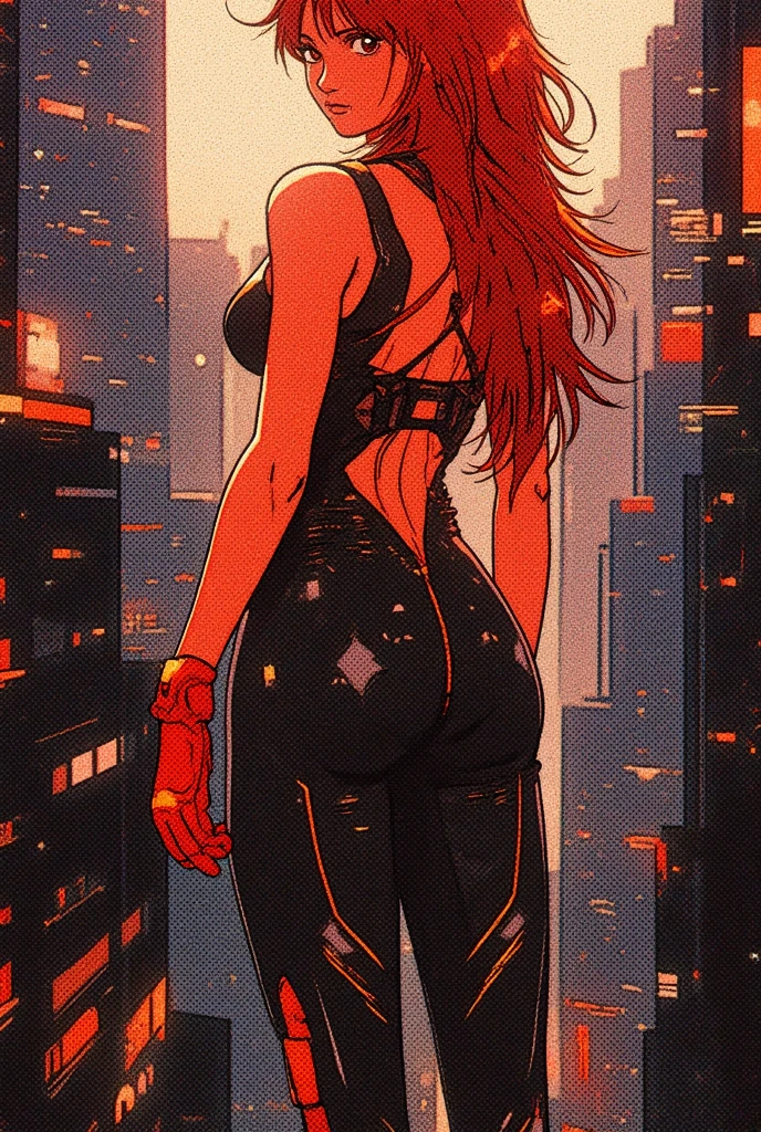 ((masterpiece)), (realistic: 1.35), best quality, (8k, best quality, masterpiece: 1.2), ultra-detailed, illustration, back, esla this back gorgeous face, beautiful hair detailed, a girl, teen, sexy young ((solo)), lock, mecha_musume, cyborg, (cool_movement), best quality, masterpiece, ultra-detailed high res, (photo-realistic: 1.4), very short black bikini, floss, tight bikini, full body, long red hair, wet hair, emerald green eyes, thick shapely thighs, big ass Perfect, naked, (high quality), (realism), 8k, sexy young, sexy realistic, Best image quality, masterpiece, super high resolution, (fidelity: 1.4), city, cyberpunk, simple background, detailed materials, beautiful highlights, beautiful shadows, volumetric lighting, subsurface scattering, good anatomy, good proportions, (mature adult: 1.15)