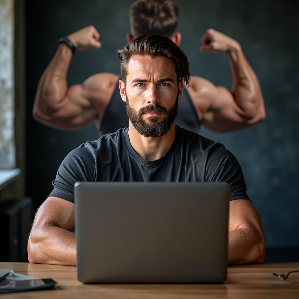 A computer keyboard with bodybuilder arms 
