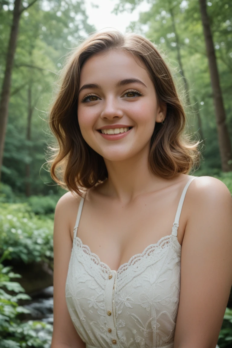 (best quality,4k,8k,highres,masterpiece:1.2),ultra-detailed,realistic:1.37,portrait,cute girl 20 years old,red short hair,slim body, (huge breasts:1.3), in a white dress,beautiful detailed eyes,beautiful detailed lips,long eyelashes,soft smile,playful expression,flower crown,standing in a blooming garden,surrounded by colorful flowers,butterflies flying around,soft sunlight illuminating her face,slightly tilted head,peaceful and serene atmosphere,vivid colors,blurred background with bokeh effect