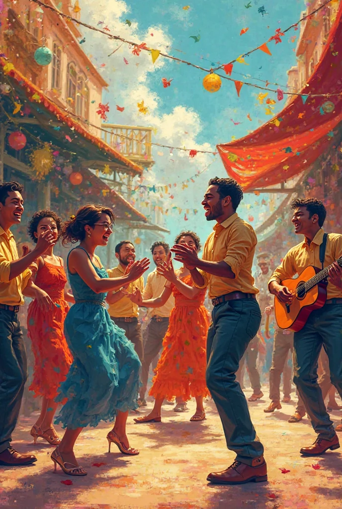 Forge an image of people reveling in a celebration that is irresistibly captivating, demanding the immediate attention of all who view it. This image should be a masterpiece of exuberance and artistic expression, leaving a profound and lasting impact.
At the heart of the composition, a diverse group of people exuberantly celebrates, their joy infectious and their expressions filled with delight. Each individual is meticulously portrayed, with colorful and striking attire that reflects the diversity of cultures and traditions coming together in celebration.
Surrounding the revelers, create an explosion of vibrant colors, confetti, and fireworks that light up the scene. The atmosphere is electric with energy, and the palpable excitement radiates from the image.
Illuminate the image with a dynamic interplay of light and shadow, capturing the essence of the celebration's intensity. The expressions of jubilation on the faces of the people should convey the sheer exhilaration of the moment, inviting viewers to partake in the festivities.
The backdrop should be a kaleidoscope of cultural symbols, music, and dance, all seamlessly interwoven to represent the universal language of celebration. This vibrant setting encapsulates the spirit of unity and joy that transcends boundaries.
Ultimately, this image serves as a powerful homage to the joy of communal celebration, encouraging viewers to embrace the universal spirit of togetherness and revelry. It is an image that not only captures the essence of the moment but also inspires observers to join in the festivities and celebrate life. --ar 16:9 --v 5