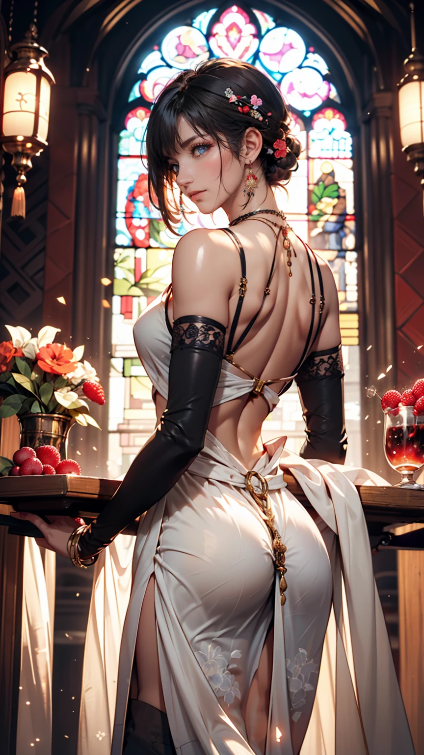 32K，tmasterpiece，Faraway view，（（extremely huge breast）），Collar，three-point style，aprons，Reflective glossy leather，slightly fat big breasts，Enlarged buttocks，（best qualtiy）， detailedbackground，Black girl， terroral， bionicle， succubi，Long horn，coda，the night，bonfires，stars，Ass focus，tmasterpiece，Faraway view，Two pink bumps，slightly fat big breasts，potbelly，Fat super ass，Ultra-transparent fishing nets，florals，Inside T，Unoccluded，super breasts