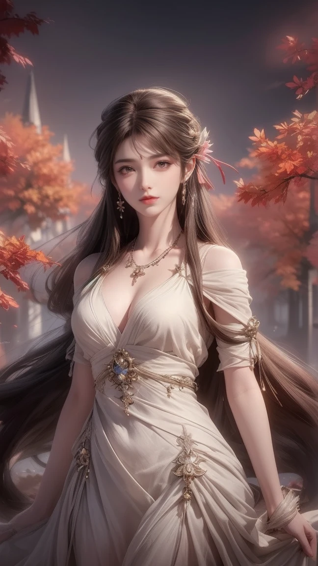 a 25-year-old young woman, with slanted eyes and a thin face, with Orange long hair, fair skin and brown eyes, wearing red lipstick and a white flowery dress, with a tattoo of the medusa from mythology Greek on the arm.