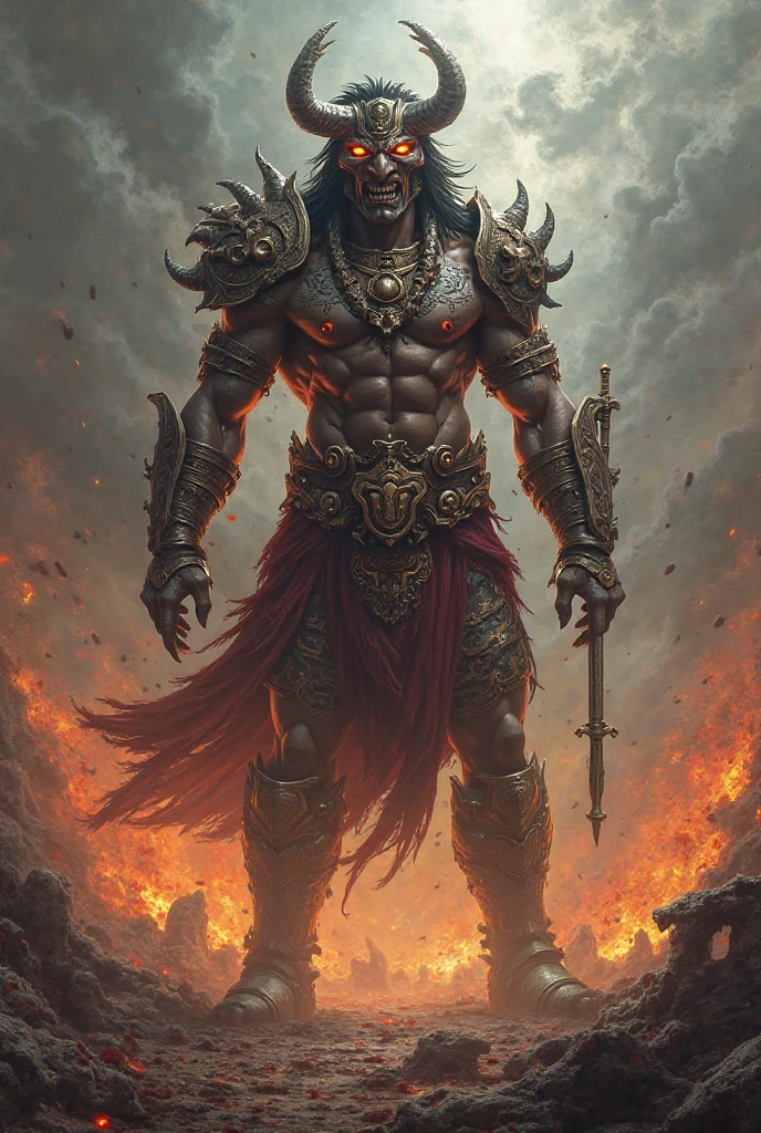(((Persian demon))) best quality, ultra-high resolution, 4K-Detail-CG, Meisterwerk, ANGRA MAINYU,God of destruction and darkness, Persische Kleidung,Persische Mythologie, Iran,Persisches Reich,((stehend)) Persischer Malstil, Aesthetics, beautiful image, Depth of field, zentriert auf der Leinwand