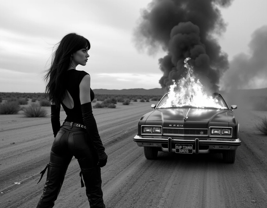 Modelshoot style, MistressElvira standing in front of burning torches, flmngprsn flames, <lora:locon_flmngprsn_v1_from_v1_64_32:1>