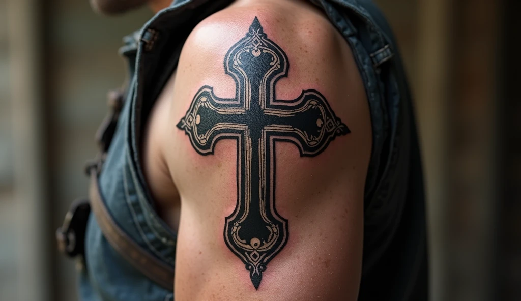 Chest cross tattoo