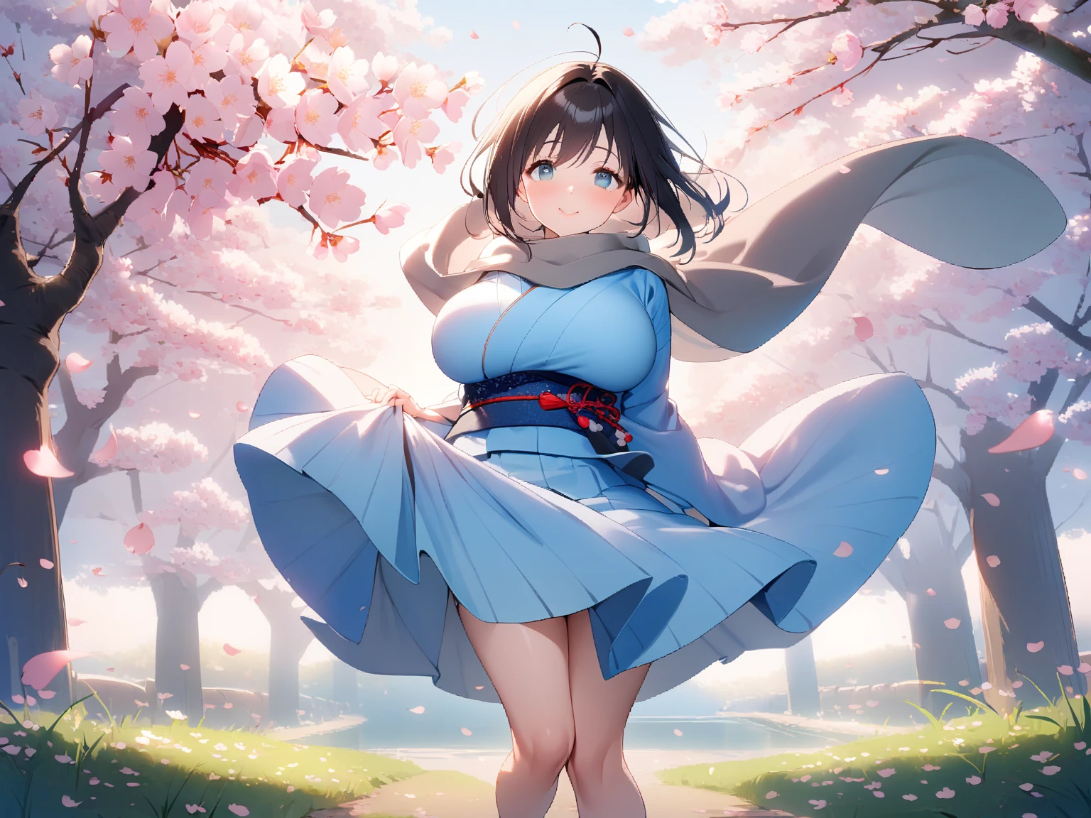 A strong wind exposes her white cotton panties、A strong wind exposes her white cotton panties、Kyoko Otonashi　Maison Ikkoku Low Angle、Long skirt、Skirt flipped up by strong wind

