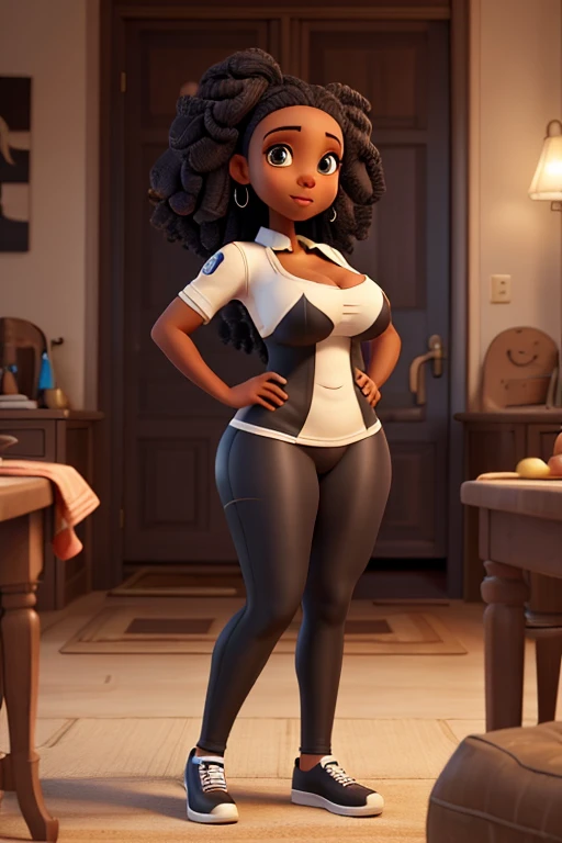a black woman wearing a dress drinking coffee. big , sexy, big breasts, wide hips
