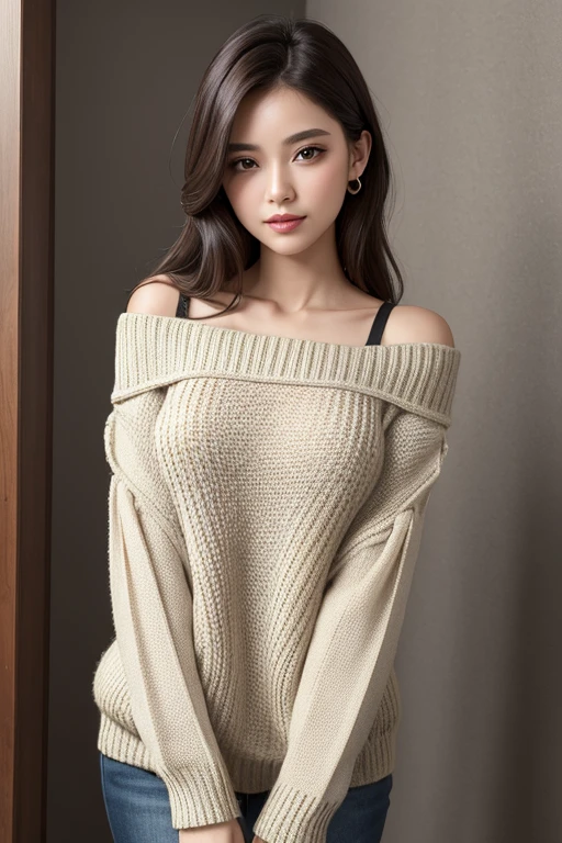 ((Highest quality)), ((masterpiece)), (detailed), One girl, Off-the-shoulder sweater, Caught by a giant spider、Semen is poured into the pussy while suspended in the air