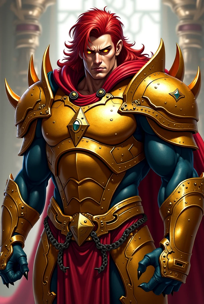 retelling of the biblical battle between David and the giant Goliath, Davi (13 year old boy, red hair with a sword in hand) goliath (giant with golden armor, And with a beard, angry face) fund (futurist, lights)