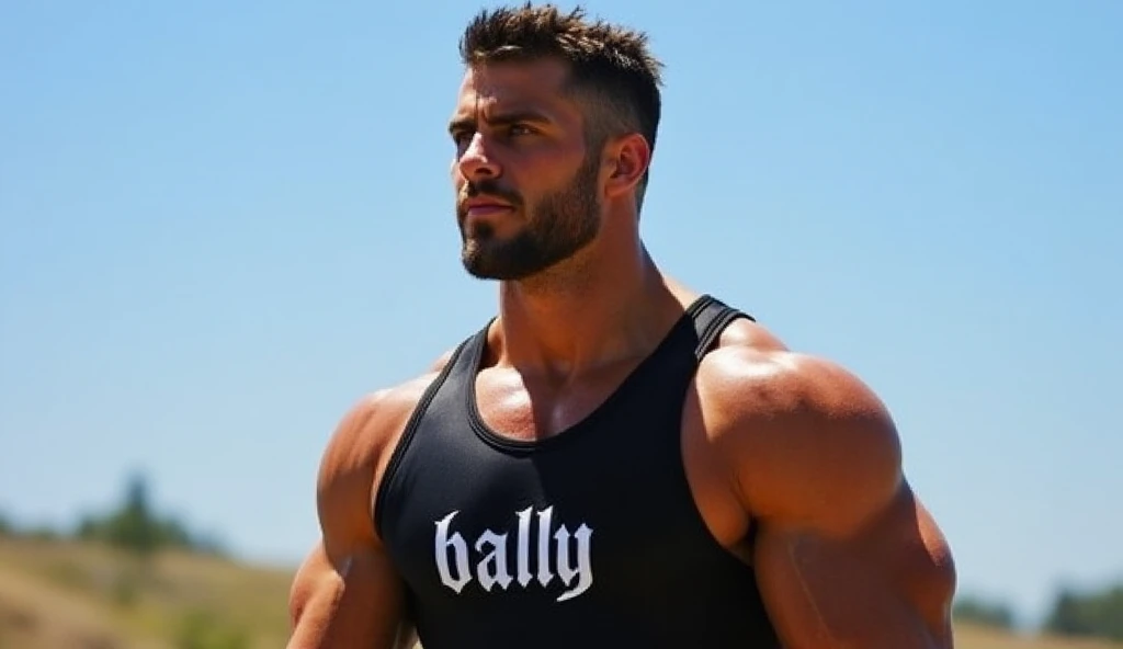 male, white, arabe muscular, green eyes, Light skin, small beard, hunter eyes, white in warm vibrant colors, tattoos, muscular, hairy body , 35 years old , a raised arm, brazos super muscular ,beefy fat , big super hairy body , chubby, Profile, Bear gay, chubby, male years, (((in tight white boxer ))), Red and Metallic Gold Avengers Logo Print Tank Top,above the house fashion cute pretty, gran nitidez, super nice , cuerpo completo claro, claridad, nitidez, ojos perfectos , super guapo y peludo , ((((de espaldas que se le vean unas nalgotas ))))