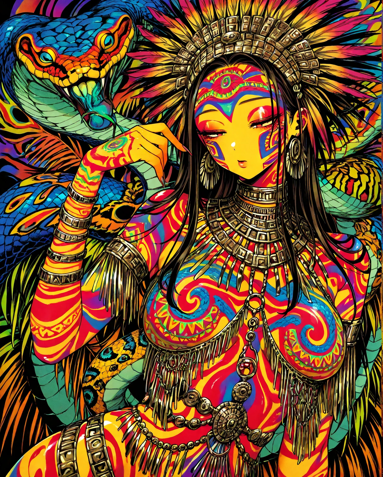 Flyer, beautiful woman in swimsuit, confident, sexy, malicious smile, Mexican decoration, Satan,
vector flat, gold, black,
Aaron Horkey,
masterpiece, vectorial art