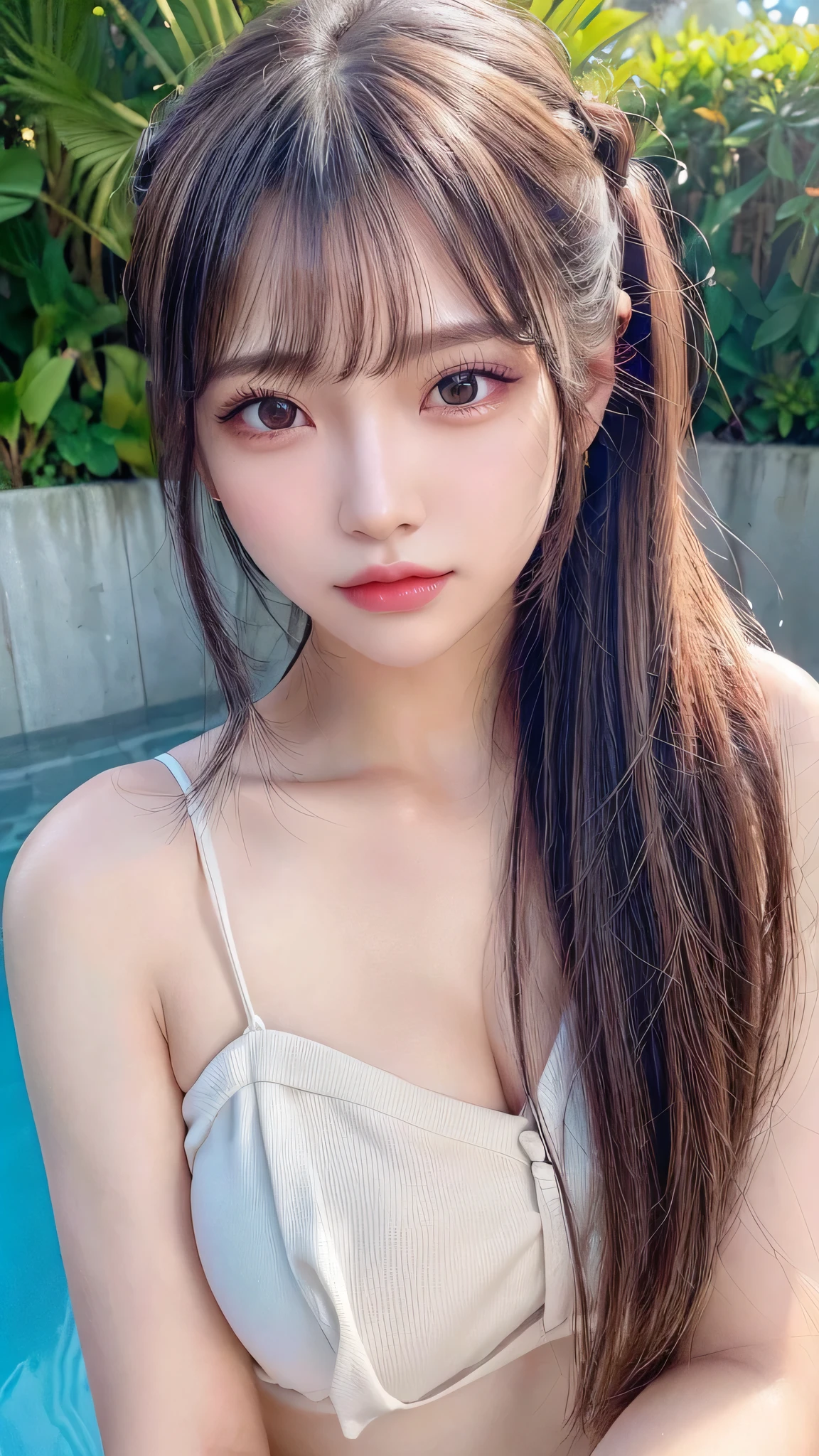 Close-up of face,Blushing,Facing forward,Close-up of face,Small breasts,14 years old,Long hair ponytail,concert,On stage,((8K, Raw photo, Best Quality, Mastepiece:1.2), (Realism, Photorealistic:1.4), (Highly detailed 8K wallpapers), Depth of written boundary, Cinematic Lighting, Soft Light, Detailed Beauty Eye,Shiny and smooth light brown ponytail, Asymmetrical bangs, Shiny skin, Ultra-detailed skins ,It is high resolution., High detail, Detailed hairstyle, Detailed facial beauty, Hyper-realistic, Perfect limbs, Perfect Anatomy ,1 Japanese girl,Famous Japanese Idols, Perfect female body,A shy smile,Short eyelashes,Double-edged eyelids,Look straight here,Hair style: ponytail、She is wearing a skirt with lots of frills,The pose is random,Pink frilly dress,Close-up of face