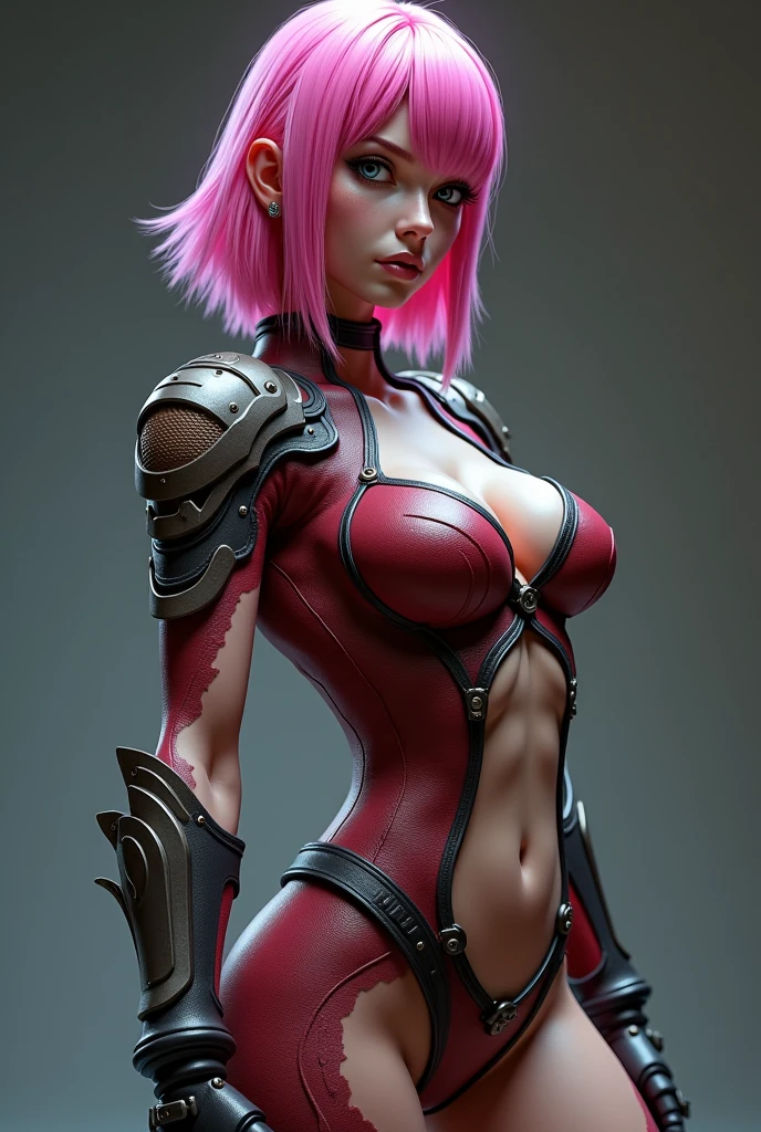 (ultra real), (figure), (High resolution), (8K), (very detailed), (Best figure), (detailed and beautiful eyes), (highest quality), (Super detailed), (masterpiece), (wallpaper), (detailed face), Generate a highly realistic image of Kerrigan, Queen of blades, NSFW, pink hair, short hair, huge breasts, heavy breasts, saggy breasts, pose on all 4,doggy, prominent collarbones, skinny arms, flat stomach, visible hip bones, capturing every detail with stunning clarity, ((perfect anatomy:1.2,realistic:1.3,RAW Photography:1.3,masterpiece、highest quality、Ultra - High resolution、High resolution、Highly detailed CG、8K)), The outfit should be alluring ,overly revealing, unzipped:1.2, ((costume is unzipped )), narrow waist, wide hips , slender body, thigh gap, skinny, (oily skin,gleaming skin,pale skin,sweat:1.2), view from the side, zerg background,