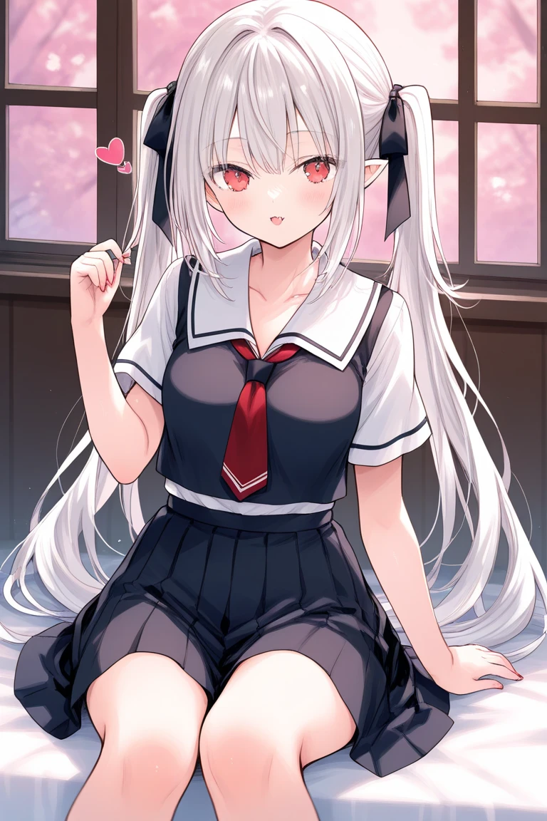 Young girl with grey hair, ((fringed and curly hair)),((curly short twintail)), curly hair ,(red eyes),, ((small bushy eyebrows)), wearing gothic lolita clothing, lolicon , walking to school, bored look, bored face,, (sitting with legs open lifting her skirt to show her vagina wet with semen),
