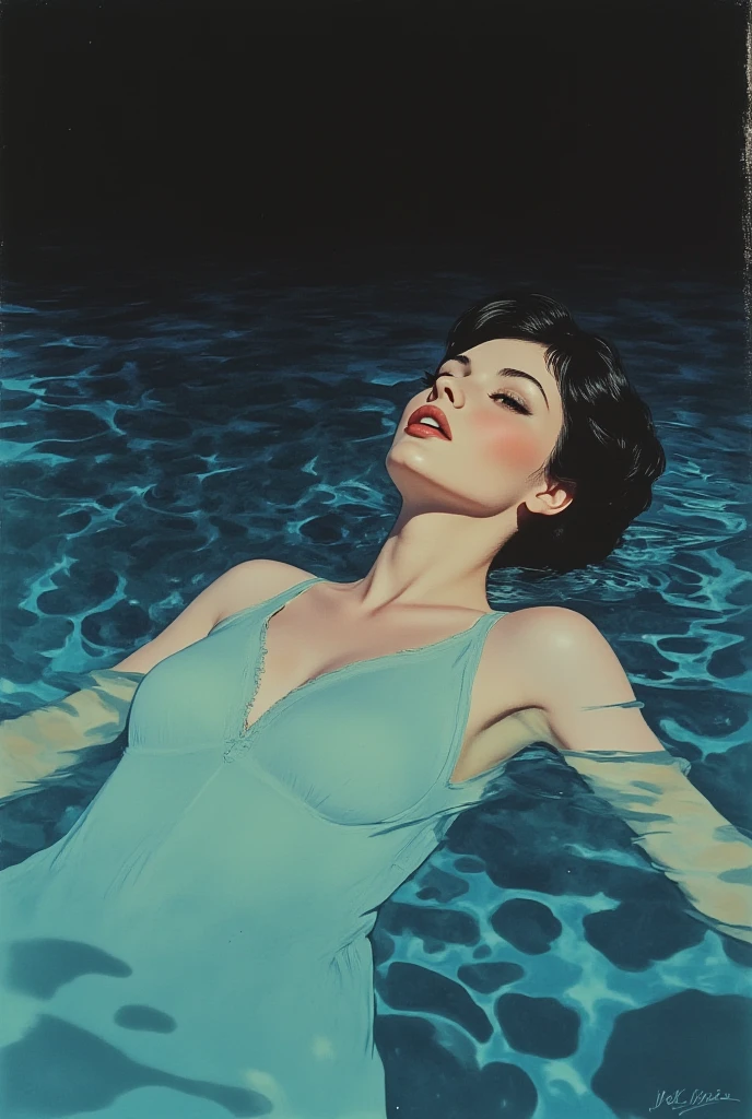 art by Makoto Shinkai, art by J C Leyendecker, norman rockwell, ilya kuvshinov,1970s style,flat colors, gouache painting of a beautiful fashion model style nude topless and sunglasses legs wide open pussy view