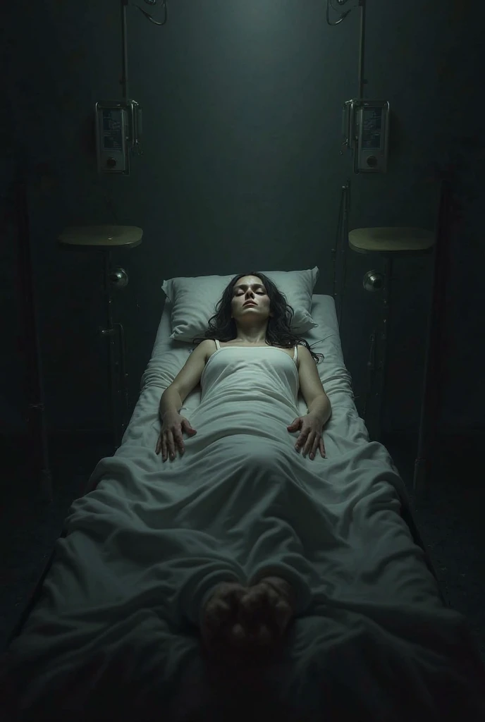 Poster of a teenager in a coffin with lots of papers saying F