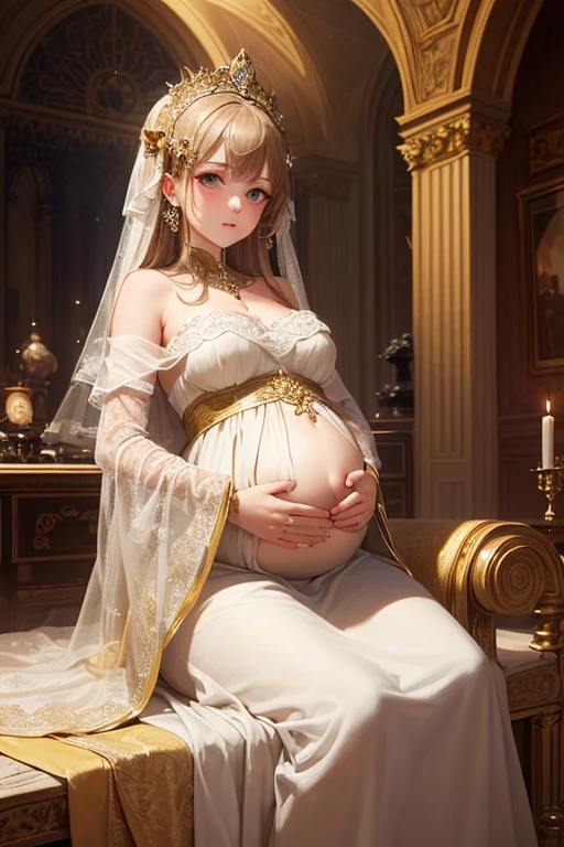 high details, best quality, 16k, [ultra detailed], masterpiece, best quality, (extremely detailed), a picture of beautiful pregnant woman sitting in her room, near the window, the woman is wearing a colorful dress, caressing her belly, GlowingRunes_yellow, soft cinematic light