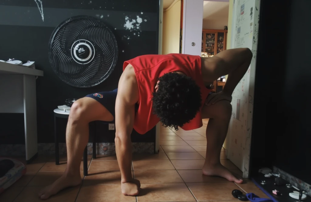 , Japanese, naked, gay, boy, whole body, penis, DARKNESS, chain, FOOT, hooray, DOUBLE both hands raised, STANDING, UPSIDE DOWN, shaved head, very thin