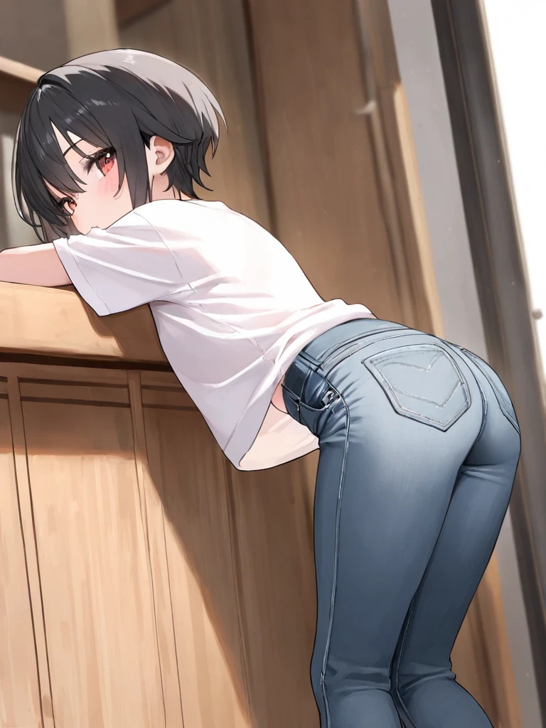 ((1 girl)), ((1 girl and 1 boy are having sex)), penis, 1 face, standing split sex, (girl in skinny tight navy jeans), (long jeans), (navy jeans), ((jeans ass)), ((moussy jeans)), slim, slender, 17 years old, (short bob cut), ((black hair)), bangs, nose blush, full opened eyes, round mouth, drool, orgasm, (white hoodie), pink nipple, penis in pussy, cum in pussy, (((embarrassed))), hard sweat, very tight ass, ahegao, detailed face, blue eyes, classroom, hands on wall, lean on wall, ((lean forward)), pov, japanese, detailed ass, detailed jeans, ((grab ass)), detailed cloth, high quality, chin bone