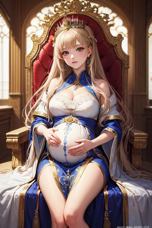 ((Highest quality)), ((masterpiece)), (detailed), (Perfect Face)、The woman is Mongolian Tsukino Usagi, wearing a gorgeous and colorful Mongolian national dress called Dale in a Mongolian mansion, with gorgeous jeweled accessories and an engagement ring. The woman and the man are sitting on a luxurious, large sofa in the luxurious room, and the woman is being held in the arms of a dignified, bearded, middle-aged Mongolian man wearing a Mongolian national dress.、The woman is the elegant Tsukino Usagi, with her long blonde hair in a chignon twin tail, and wearing the colorful Mongolian national costume, the Mongolian Tsukino Usagi.、the woman is pregnant