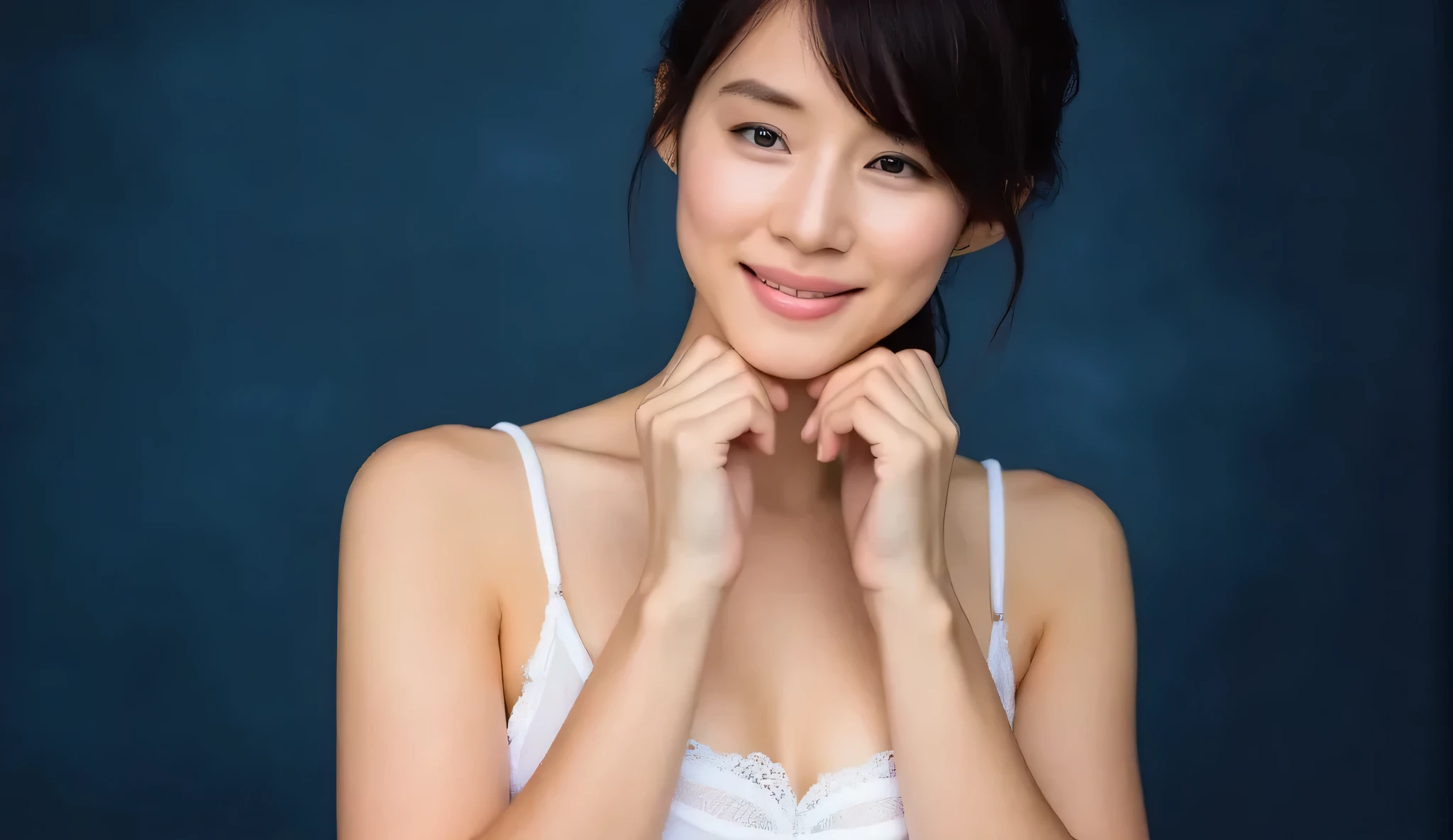 (( lace nightgown )) ,  Look above your collarbone    、   raise your throat and have a cute smile  、２５age 、 garter、(((32ｋ,best image quality,High details,High detail、masterpiece, Attention to Details , full body lesbian,Alone))),RAW photo &  Realistic Atmosphere, beautiful dark blue eyes ,Highly detailed faces, detailed mouth,glossy lips,fine eyebrows,detailed eyes、soft white skin that shines in every detail、Deep blue、Very beautiful eyes ,lips,slightly open lips, plump lips with a face and hairstyle,very pretty face,Very beautiful face,lifeのように face, Realistic teeth,double eyelids,Beautiful, shining lips, I want to kiss,soft chest,Hands touching chest, see-through underwear,Clothes with Open Chest,Elegant sleeveless shirt,Sensual Chest ,Chest bruise,raise the corner of your mouth,眩しいsmile,smile,String Panties,Beautiful Eyebrows,earrings,Put your ears out,lip gloss,skin exposure,
